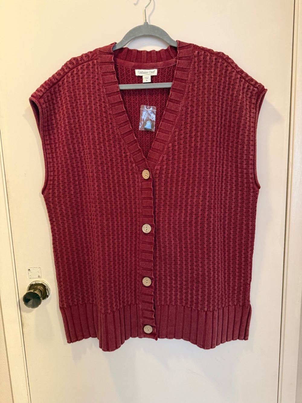 Coldwater Creek Burgundy Cable-Knit Button Vest